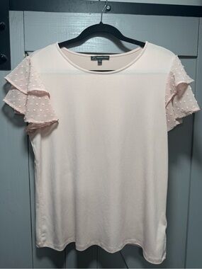 Adrianna Papell Light Pink Flutter Sleeve Tee with Dot Detail